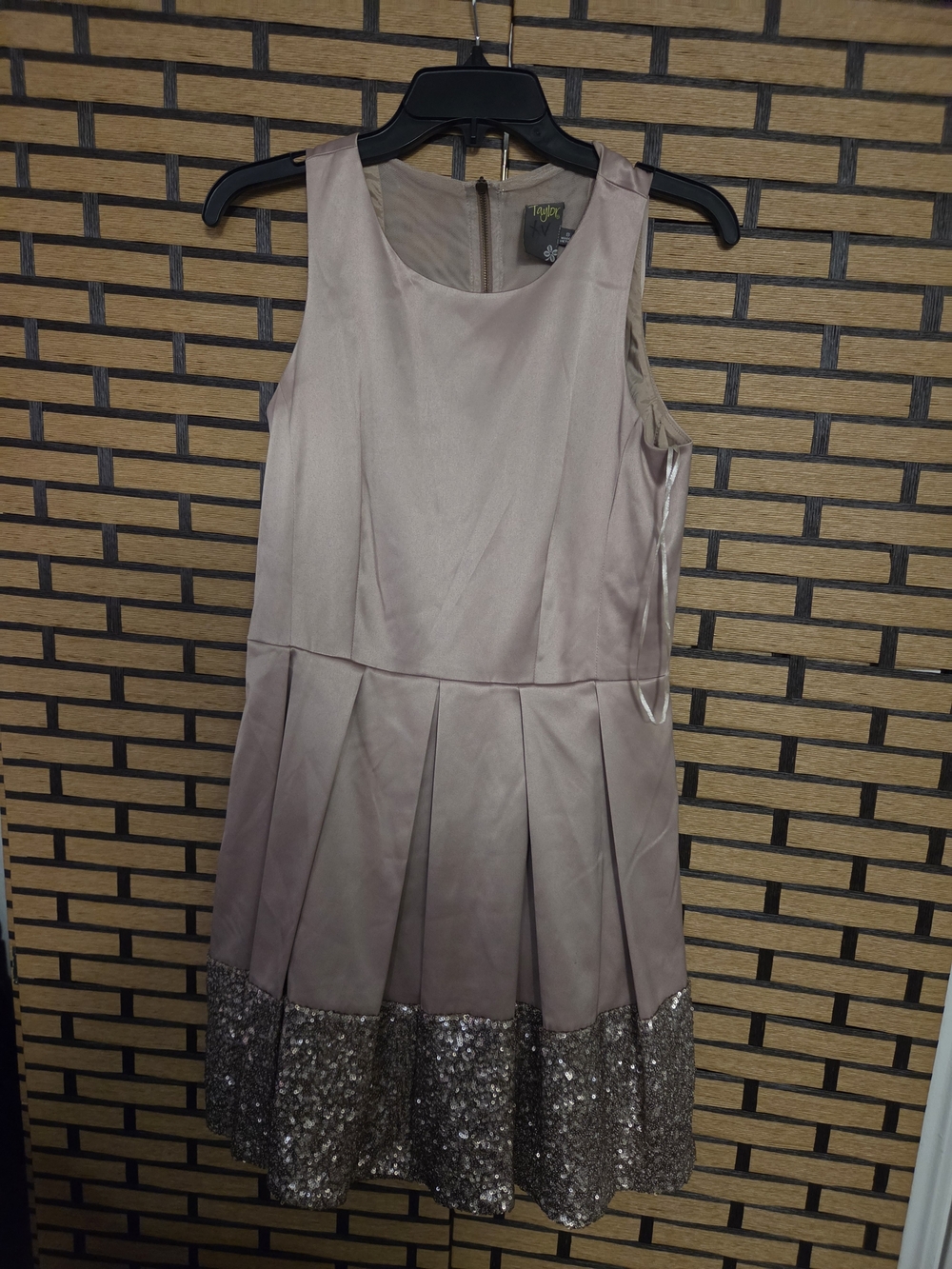Taylor Girls' Sleeveless Mauve-Pink Sequin Hem Party Dress